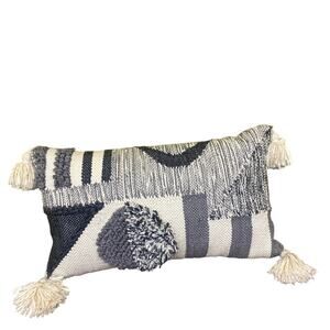 BLACK White Gray BOHO WHITE LONG PILLOW TASSEL